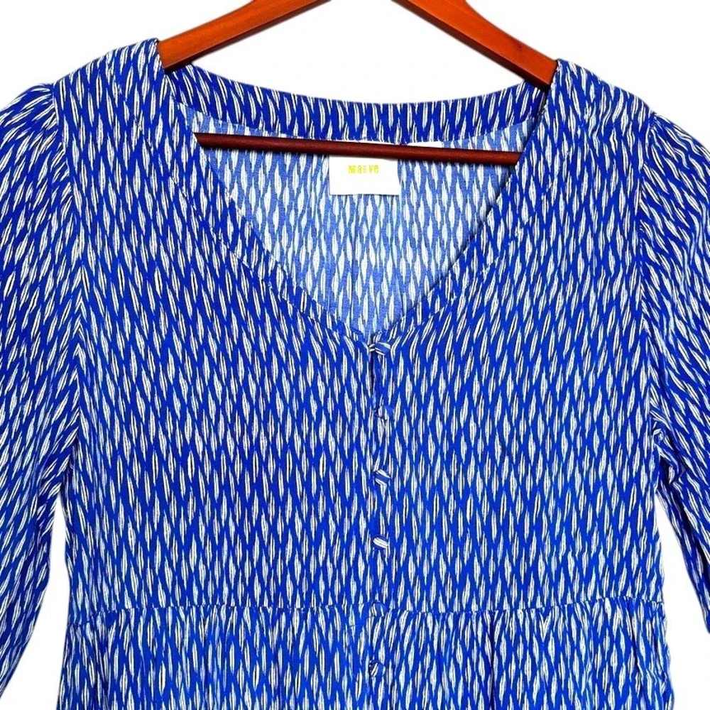 Anthropologie Maeve Abstract Ikat Button Blouse Sz M Tiered Peplum Boho Chic Top